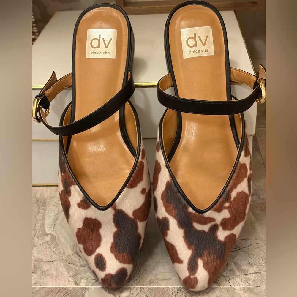 Dolce Vita Brown and Black Animal Print Mules